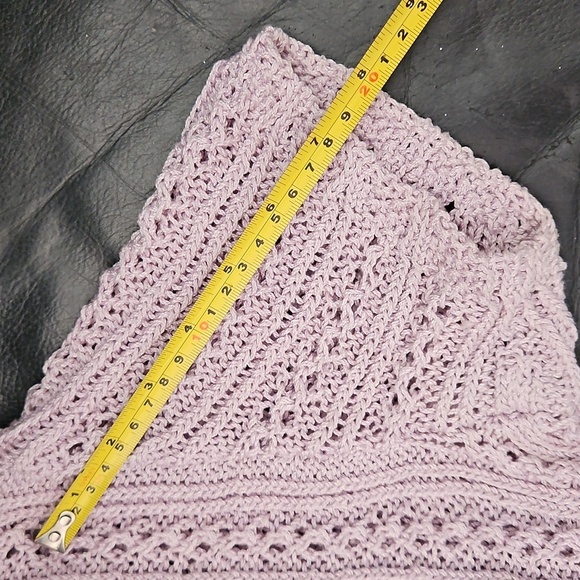 Vintage Sz Small Hand Woven Lavender  Short Sleeve Intricate Knit Top Crew Neck - Picture 7 of 8